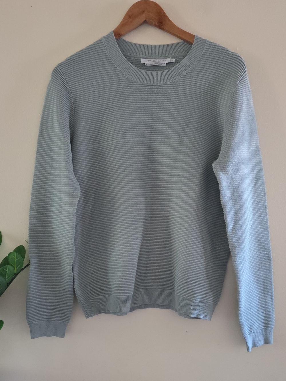 Comtemporaine × Simons Ribbed Lenzing Viscose Crewneck Sweater - Sage Green L